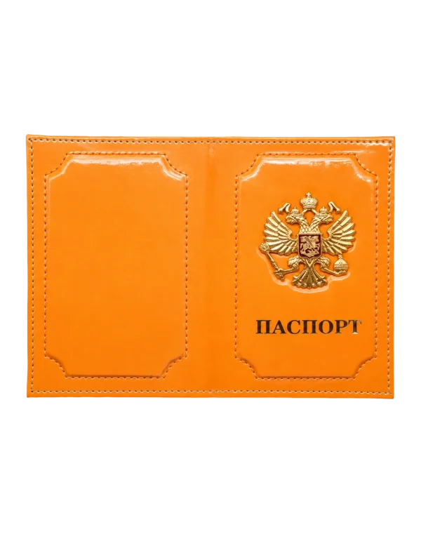 Обложка для паспорта с металлической эмблемой (Оранжевый)