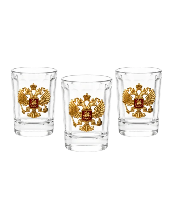 Набор из трёх рюмок "Герб РФ" (Золотой)