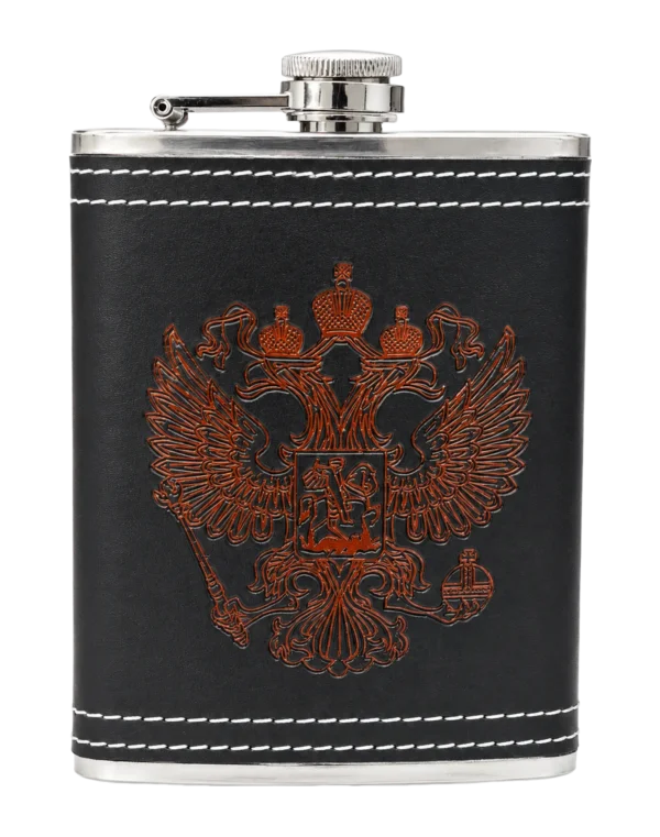 Фляга средняя «Герб РФ» в кожаном чехле