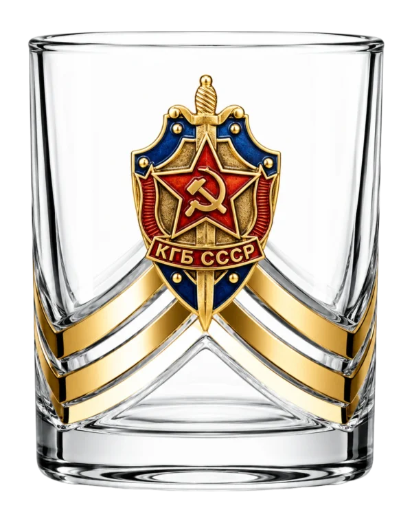 Стакан для виски с металлической эмблемой "КГБ СССР"