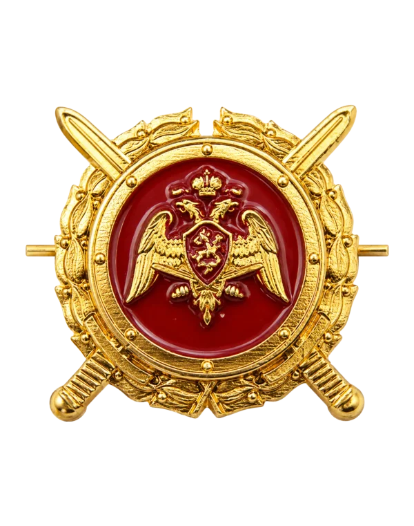 Петличная эмблема "Росгвардии" с круглым щитом и мечами